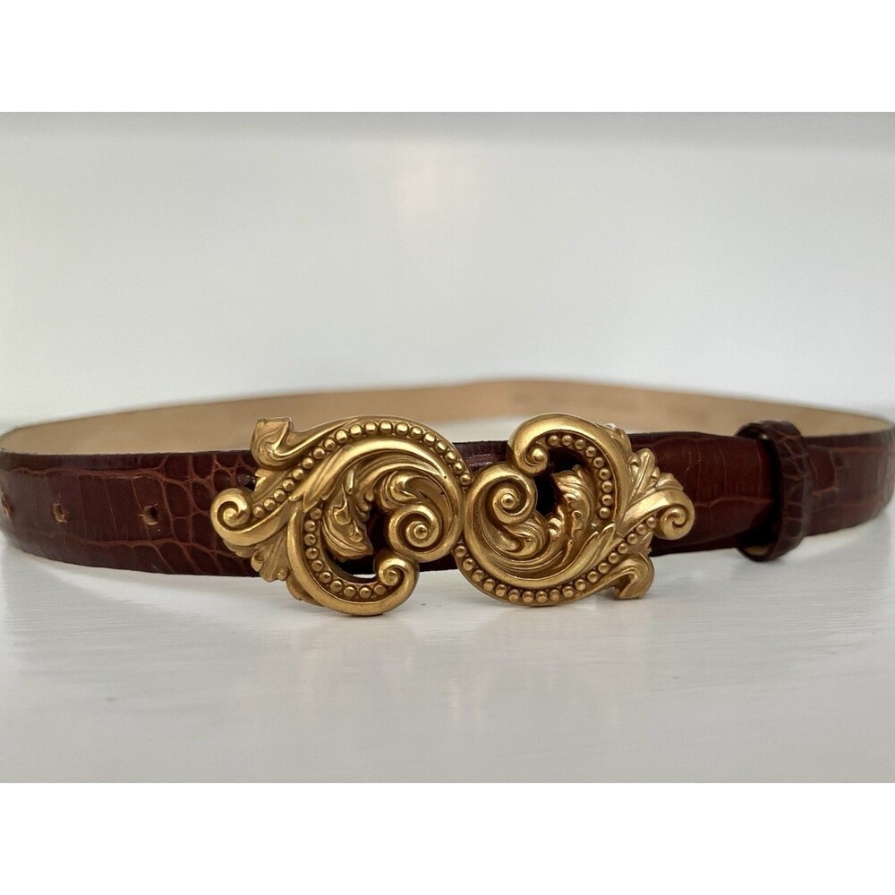 Vtg Cipriani Italian Leather Belt Gold Ornate Buckle Old Money Women’s Sz L